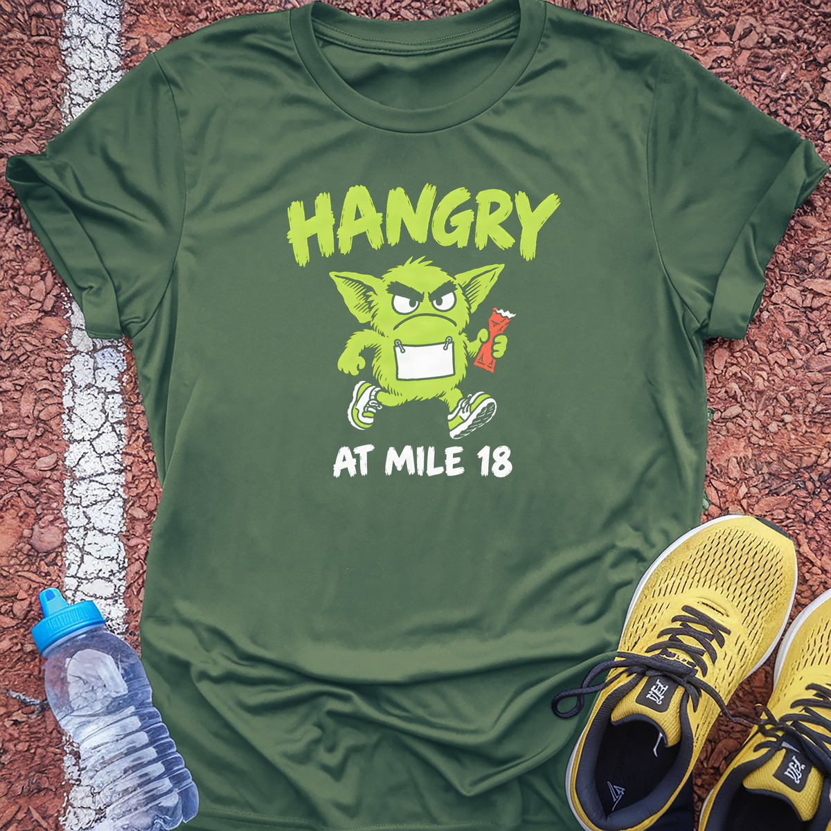 Hangry At Mile 18 Tech Tee - Forest Green