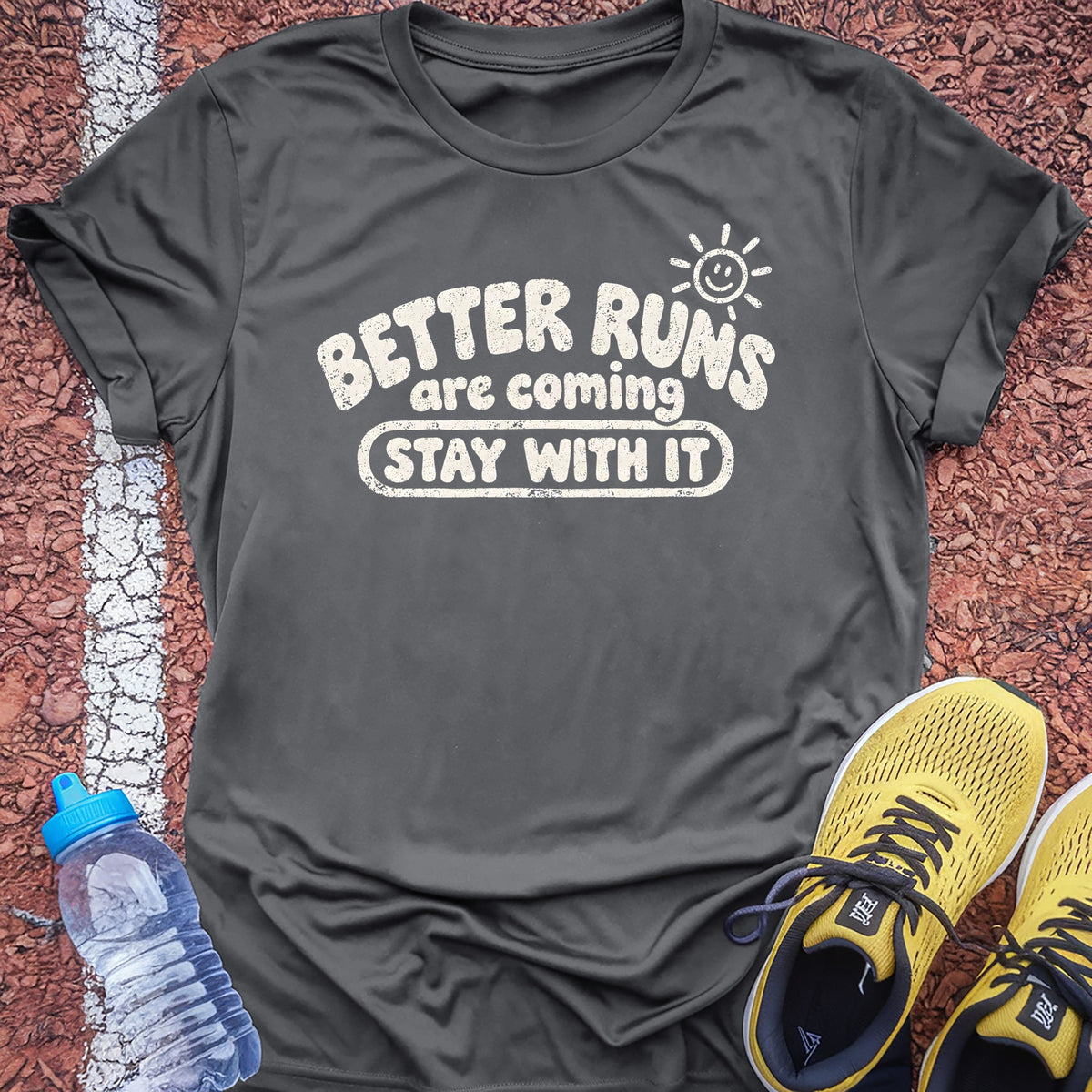 Better Runs Are Coming Tech Tee - Grey Concrete