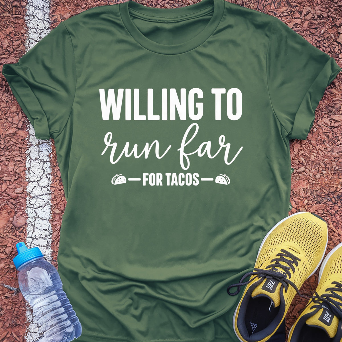 Run Far for Tacos Tech Tee - Forest Green