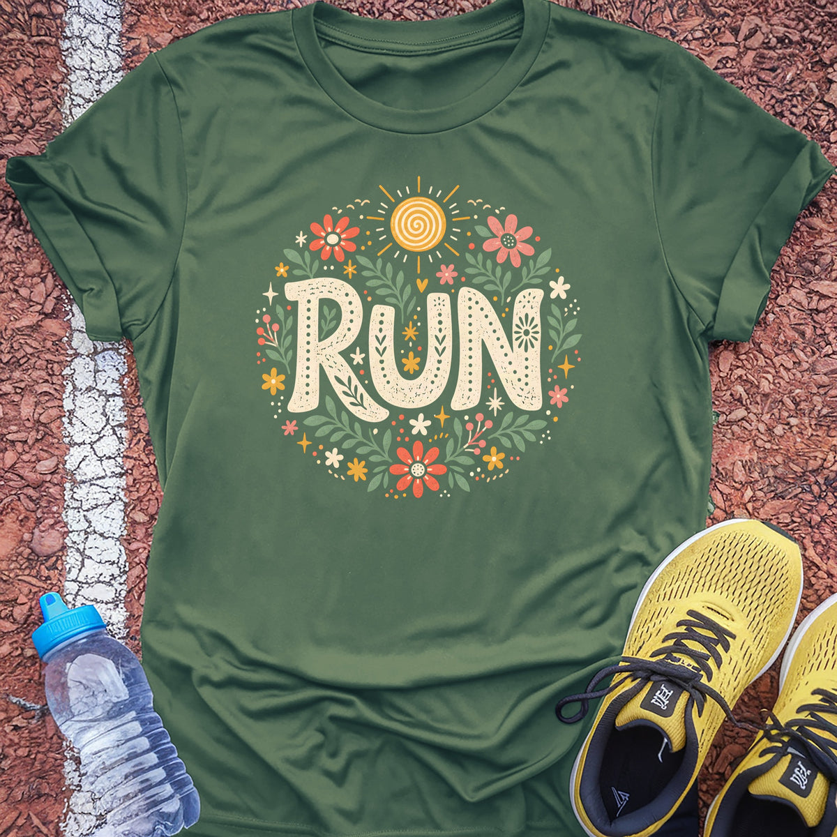Run Floral Tech Tee - Forest Green