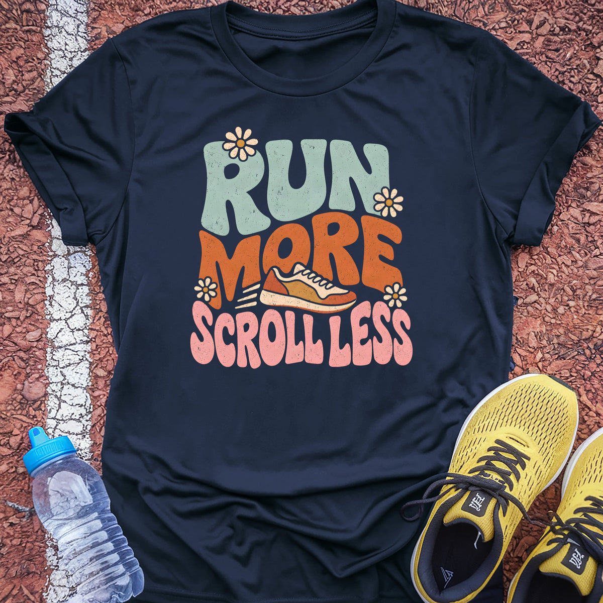 Run More Scroll Less Tech Tee - True Navy