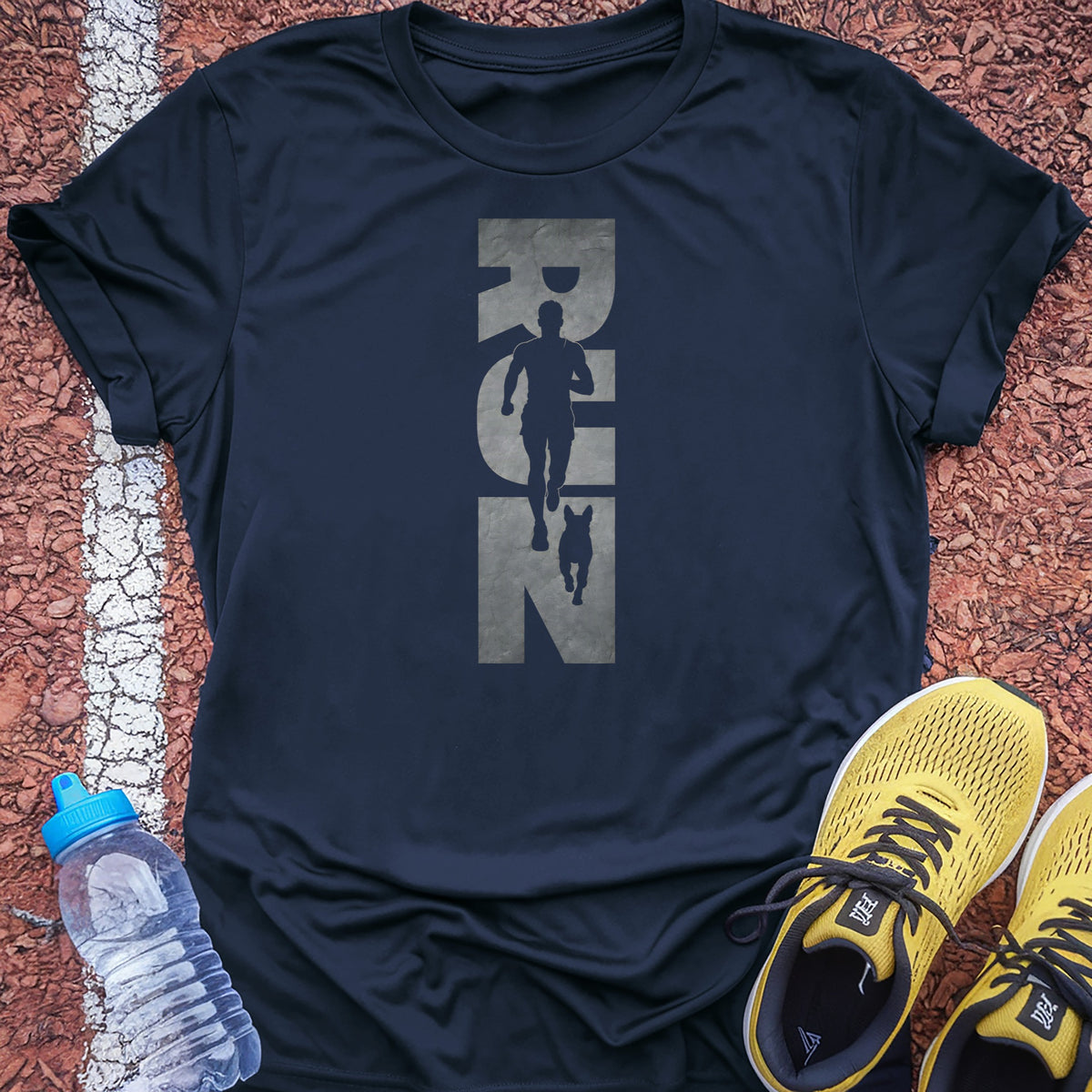 Running Man and Dog Tech Tee - True Navy