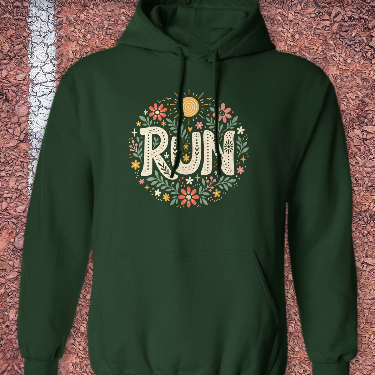 Run Floral Hoodie - Forest Green