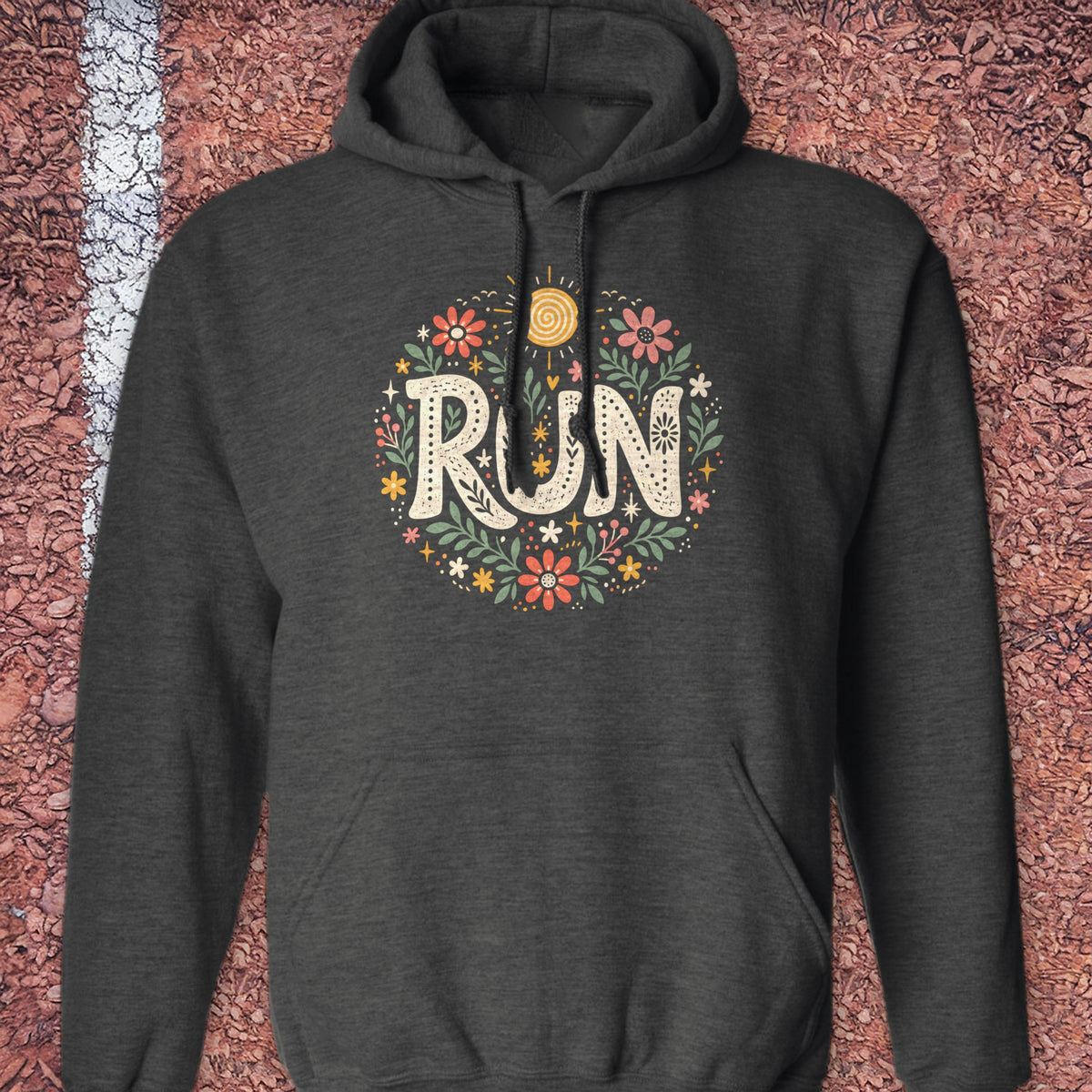 Run Floral Hoodie - Dark Heather