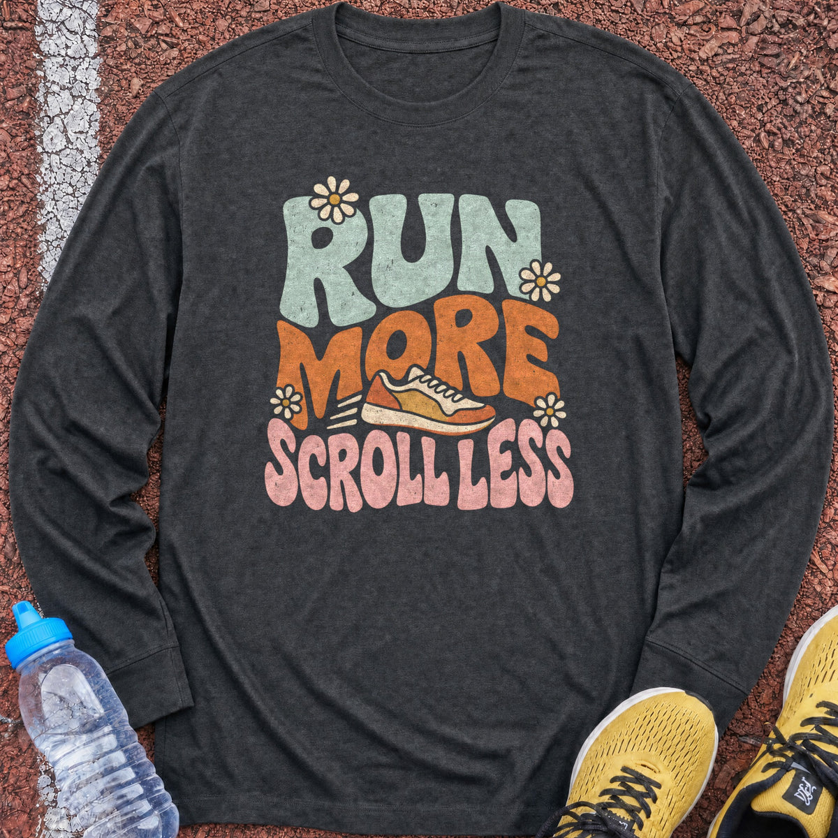 Run More Scroll Less Long Sleeve - Dark Heather