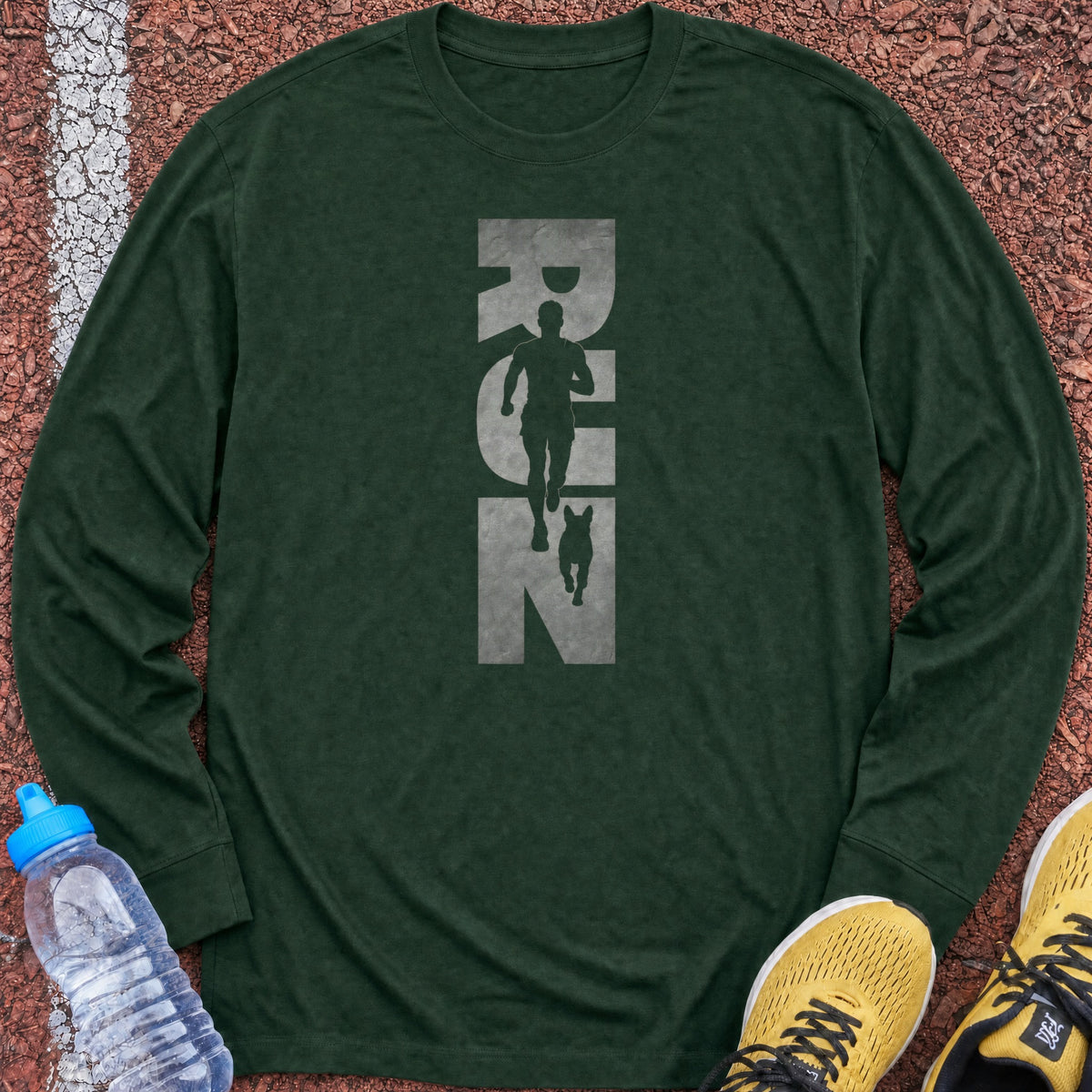 Running Man and Dog Long Sleeve - Forest Green
