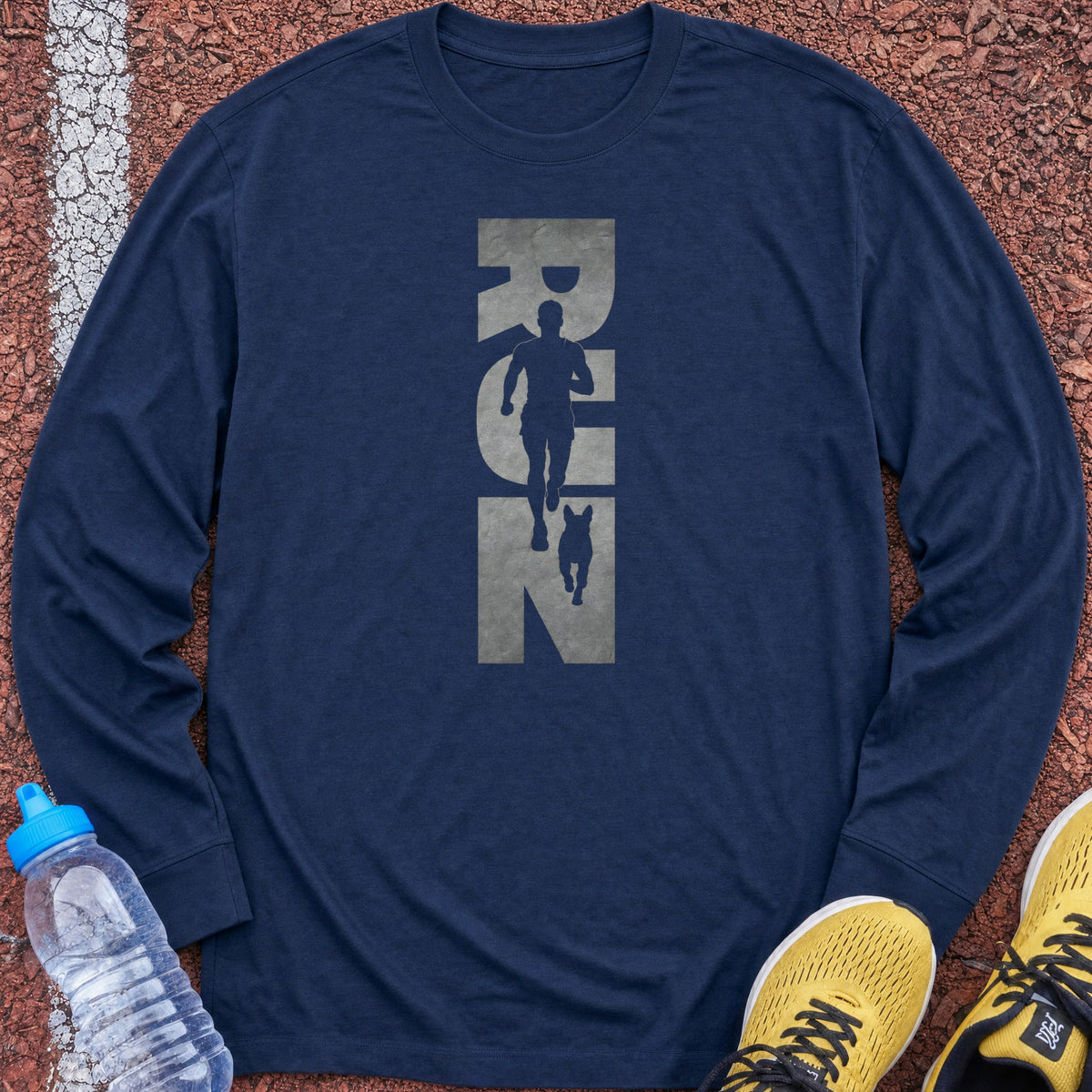 Running Man and Dog Long Sleeve - Navy