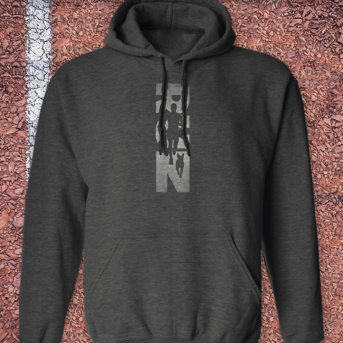 Running Man and Dog Hoodie - Dark Heather