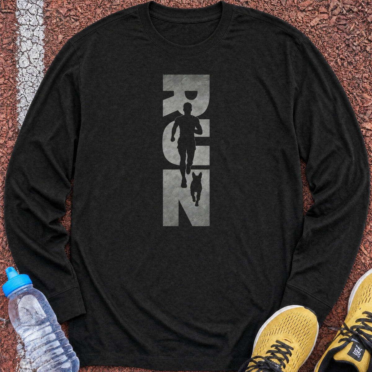 Running Man and Dog Long Sleeve - Black