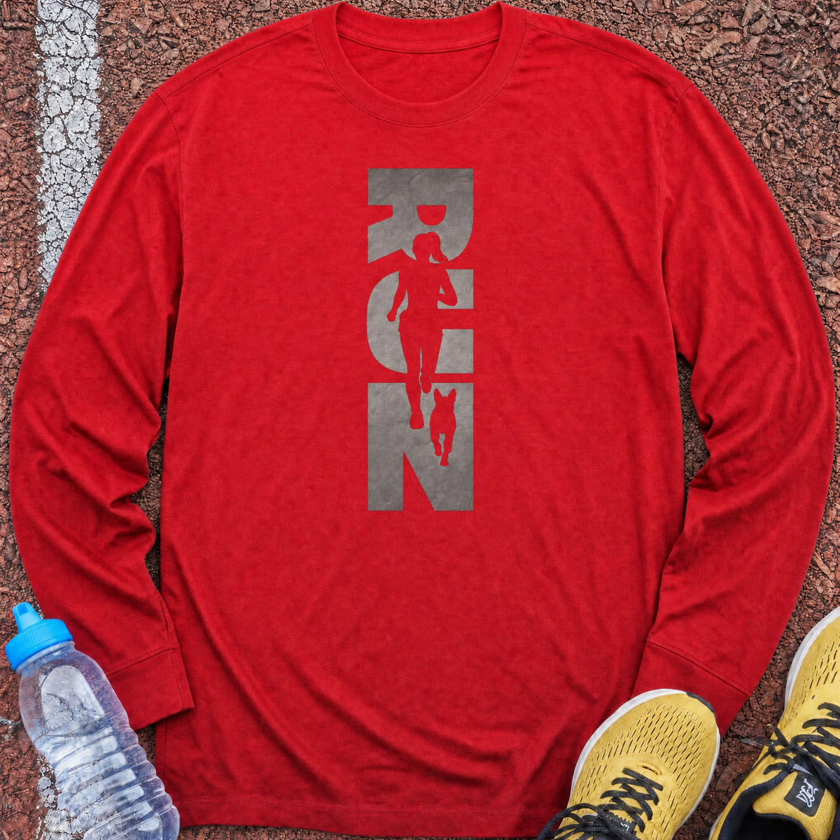 Running Woman and Dog Long Sleeve - Red