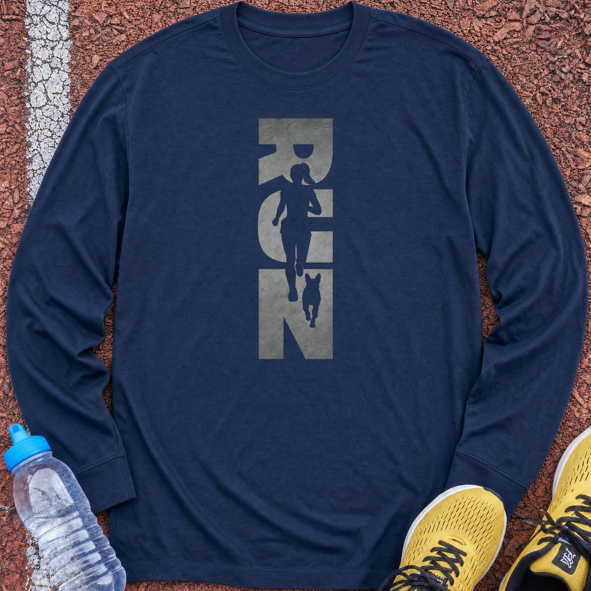 Running Woman and Dog Long Sleeve - Navy