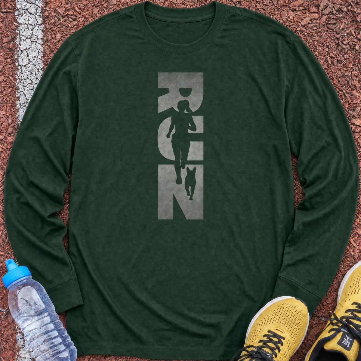 Running Woman and Dog Long Sleeve - Forest Green