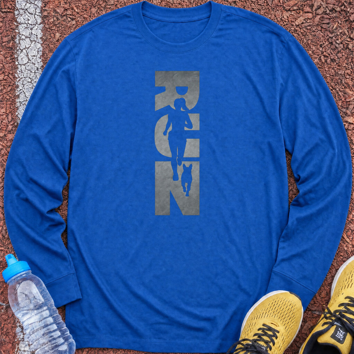 Running Woman and Dog Long Sleeve - Royal