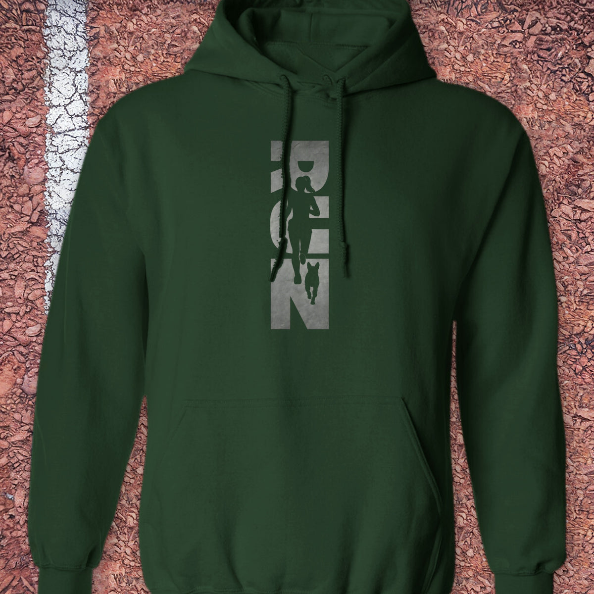 Running Woman and Dog Hoodie - Forest Green