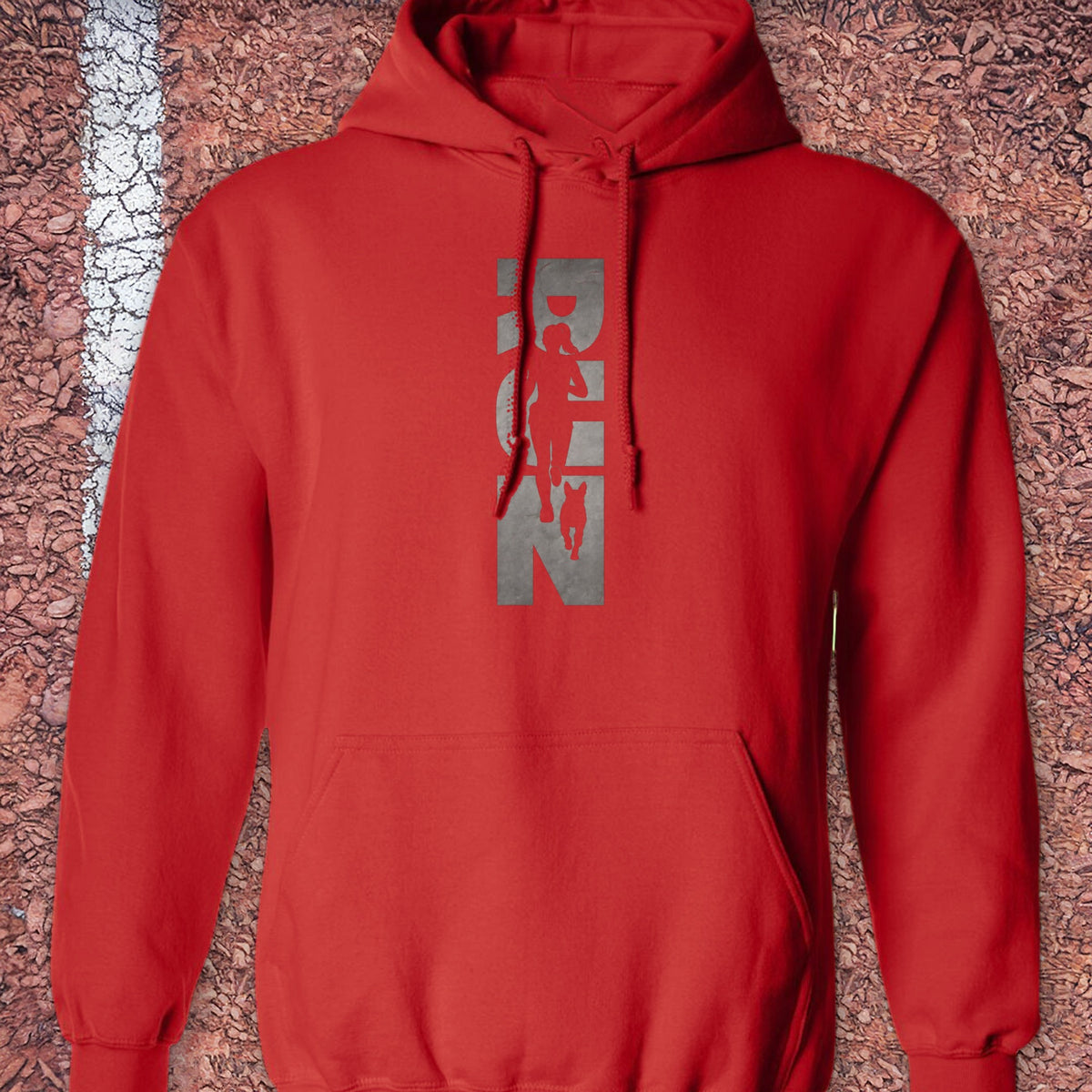Running Woman and Dog Hoodie - Red