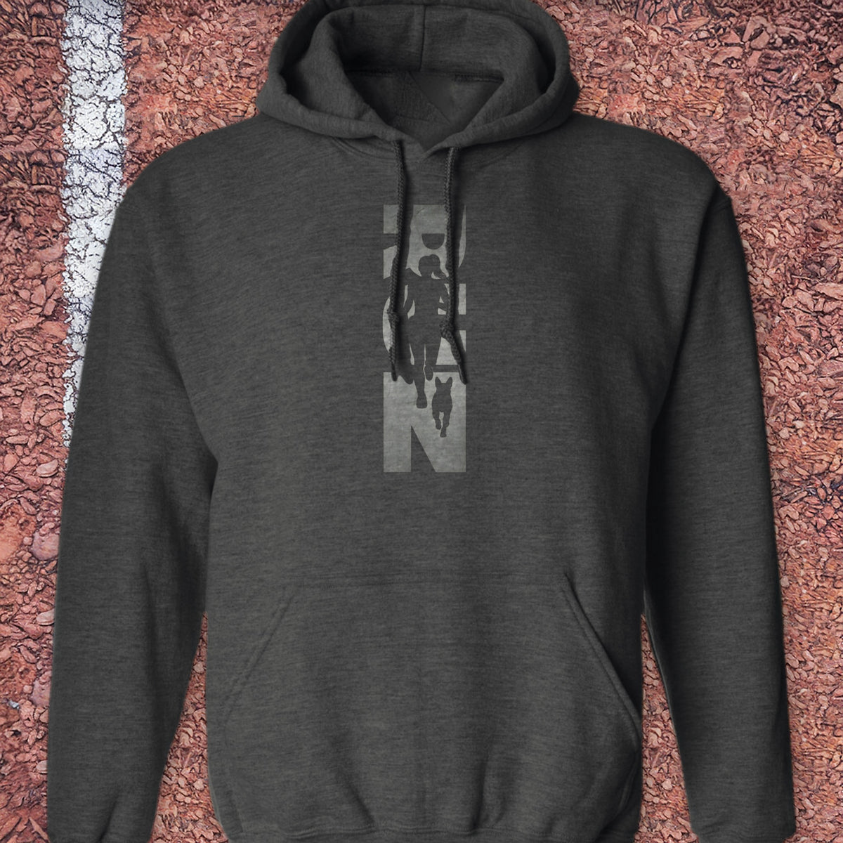 Running Woman and Dog Hoodie - Dark Heather