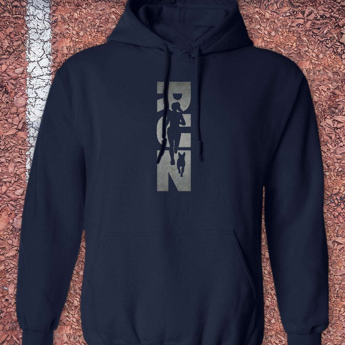 Running Woman and Dog Hoodie - Navy