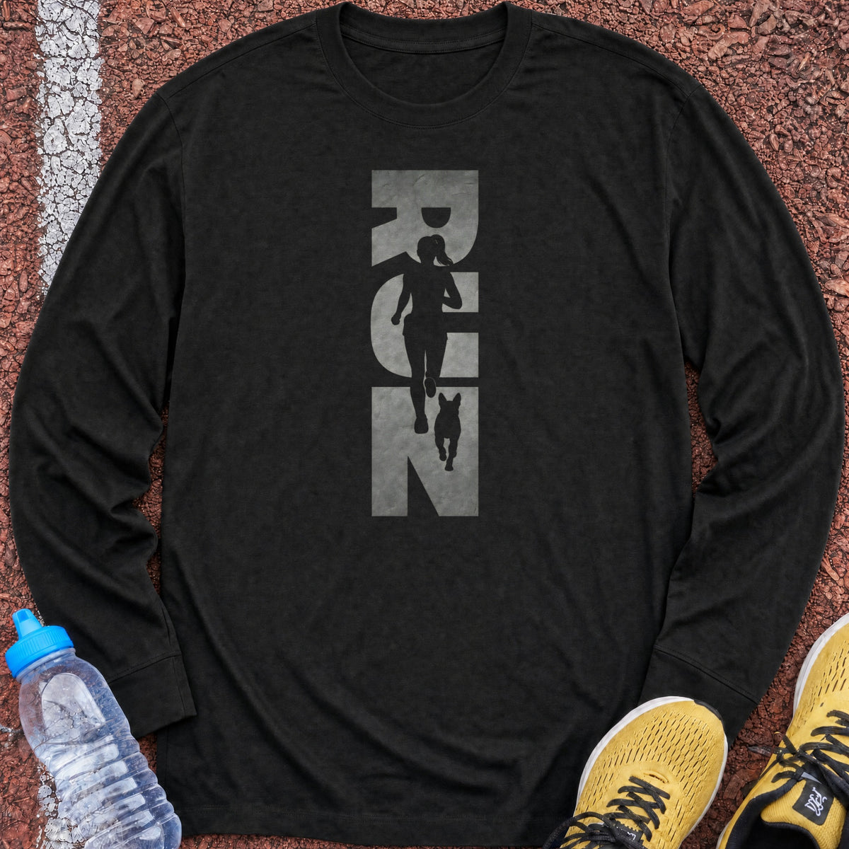 Running Woman and Dog Long Sleeve - Black