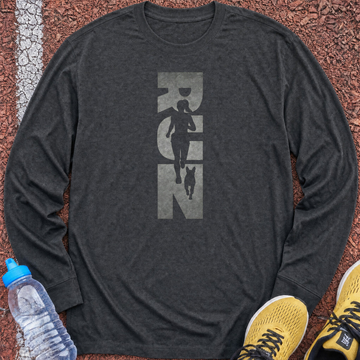 Running Woman and Dog Long Sleeve - Dark Heather