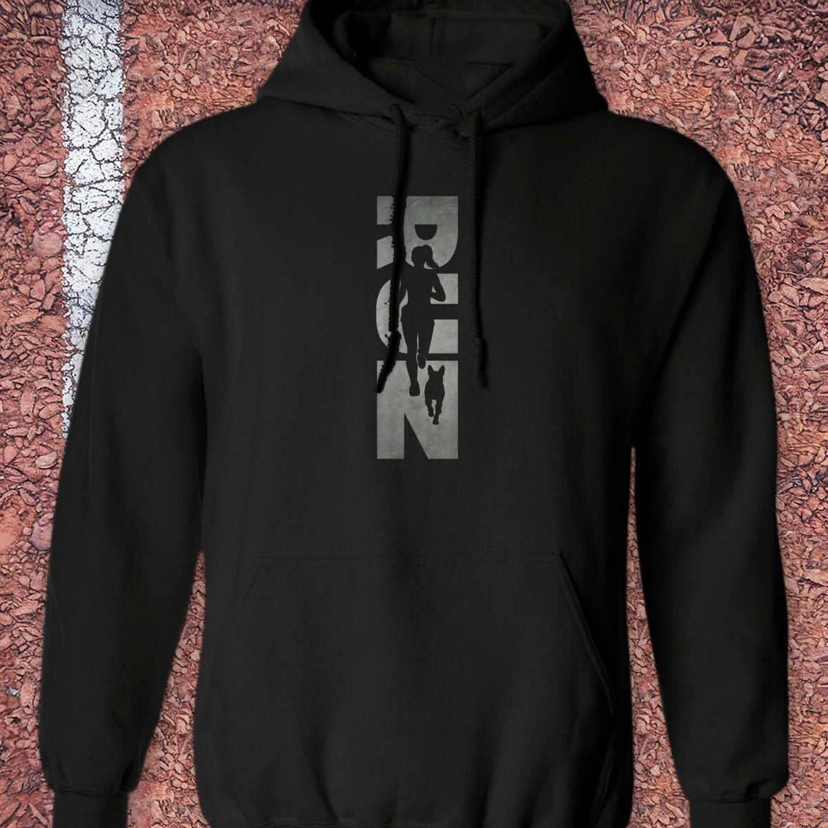 Running Woman and Dog Hoodie - Black