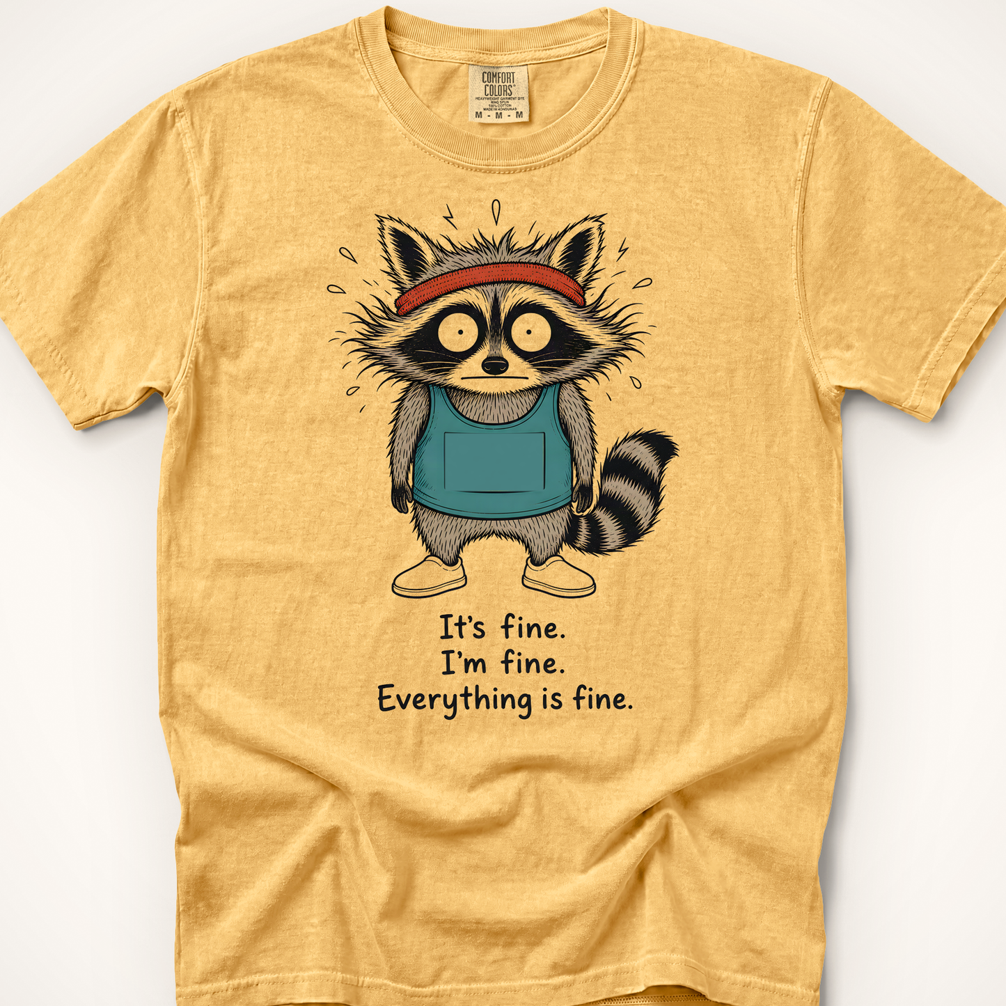 It's Fine Raccoon T-Shirt - Mustard