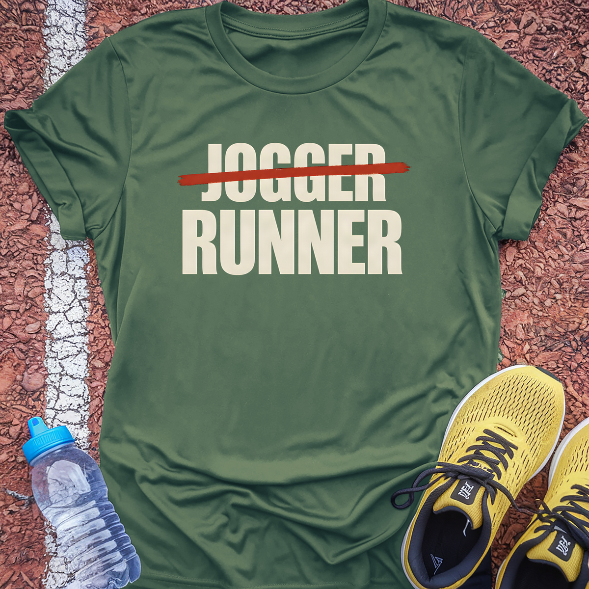 Jogger Struck Through Runner T-Shirt - Military Green