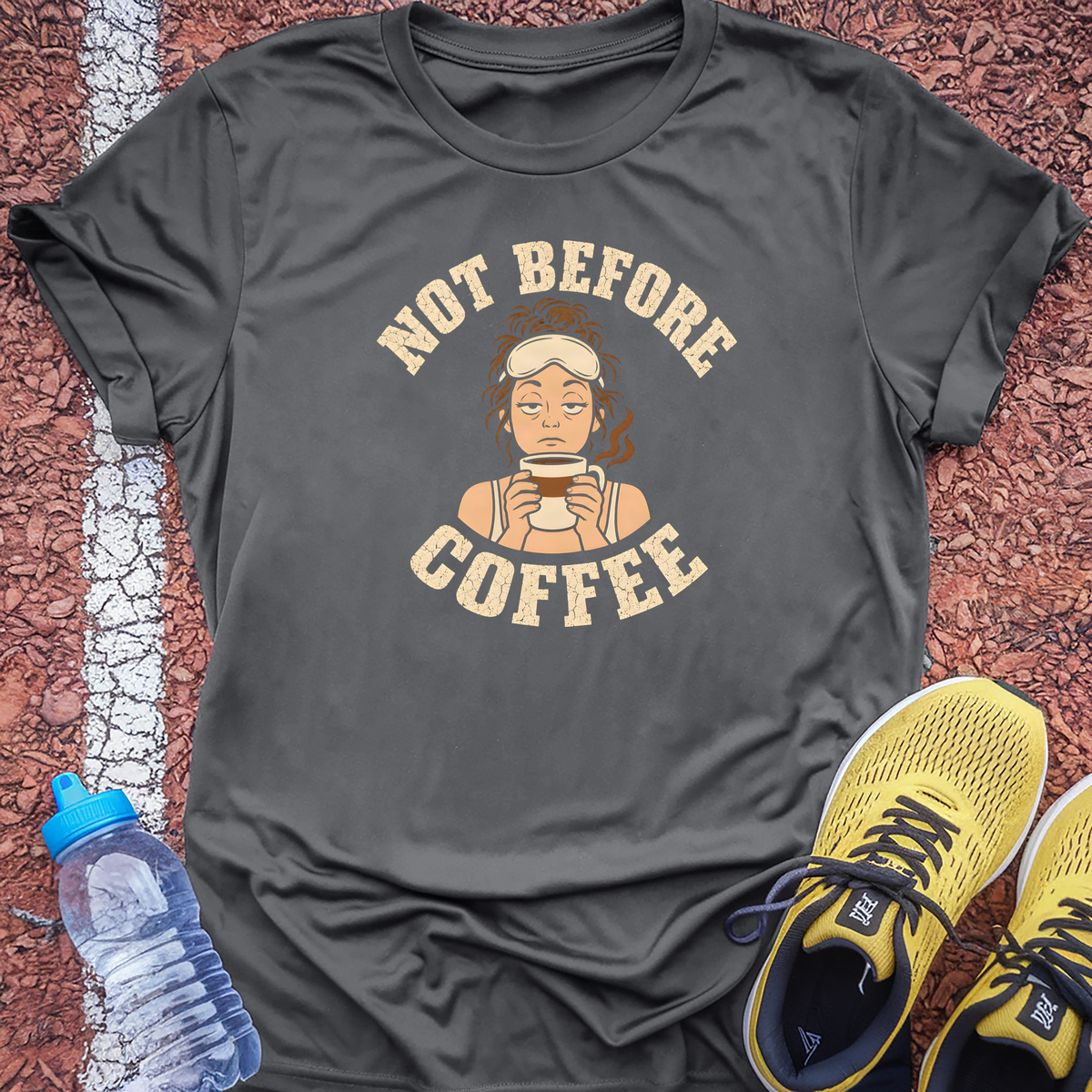 Not Before Coffee Tech Tee - Grey Concrete