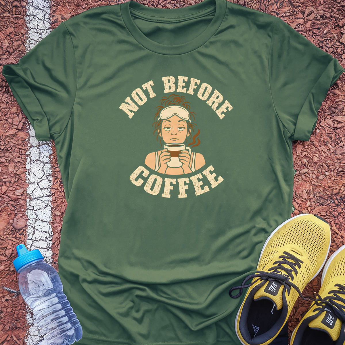 Not Before Coffee Tech Tee - Forest Green