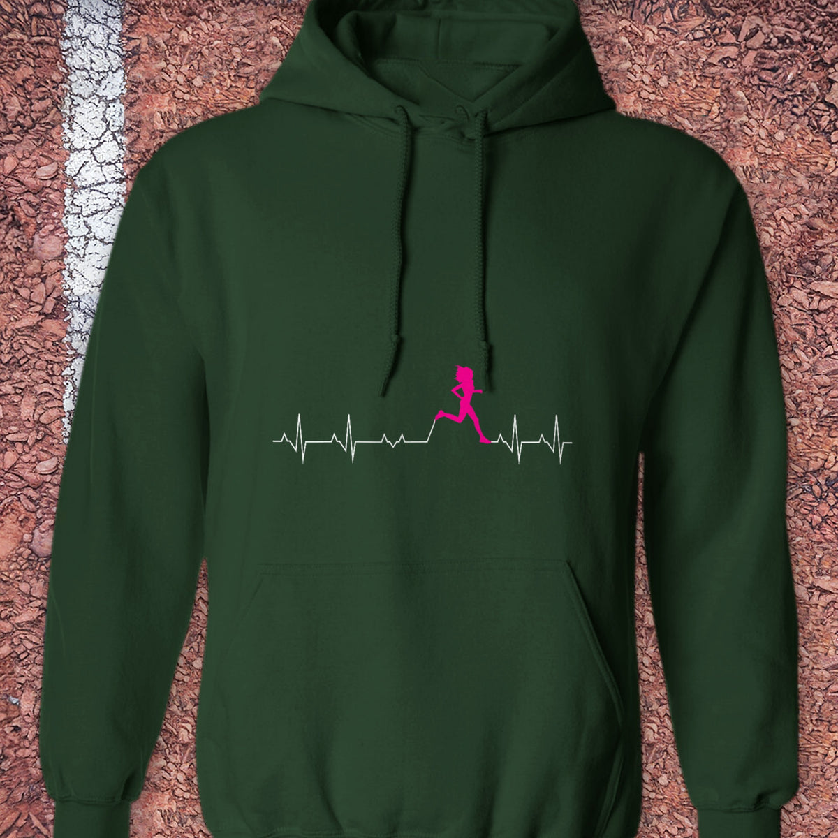Pink Heart Hoodie - Forest Green