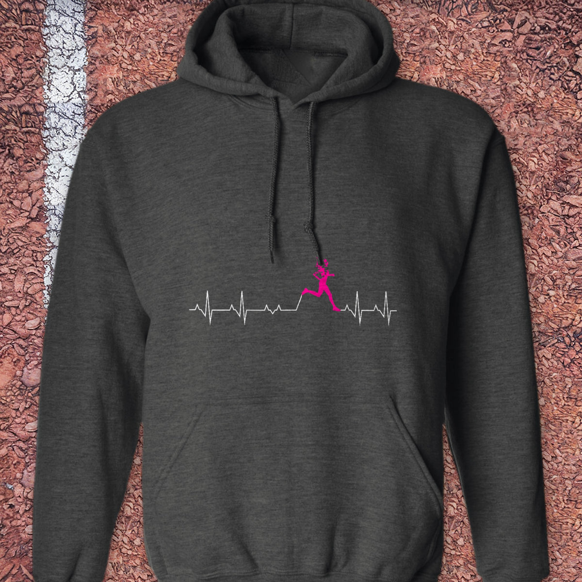 Pink Heart Hoodie - Dark Heather