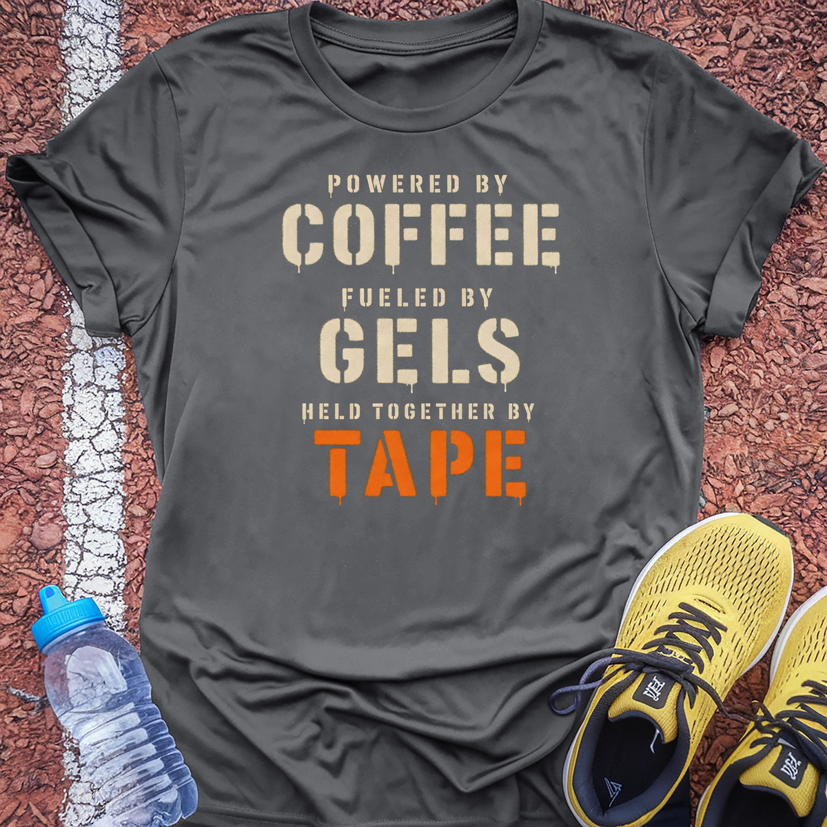 Powered By Coffee Held Together By Tape T-Shirt - Charcoal
