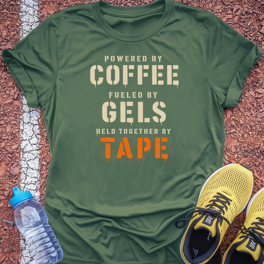 Powered By Coffee Held Together By Tape T-Shirt - Military Green