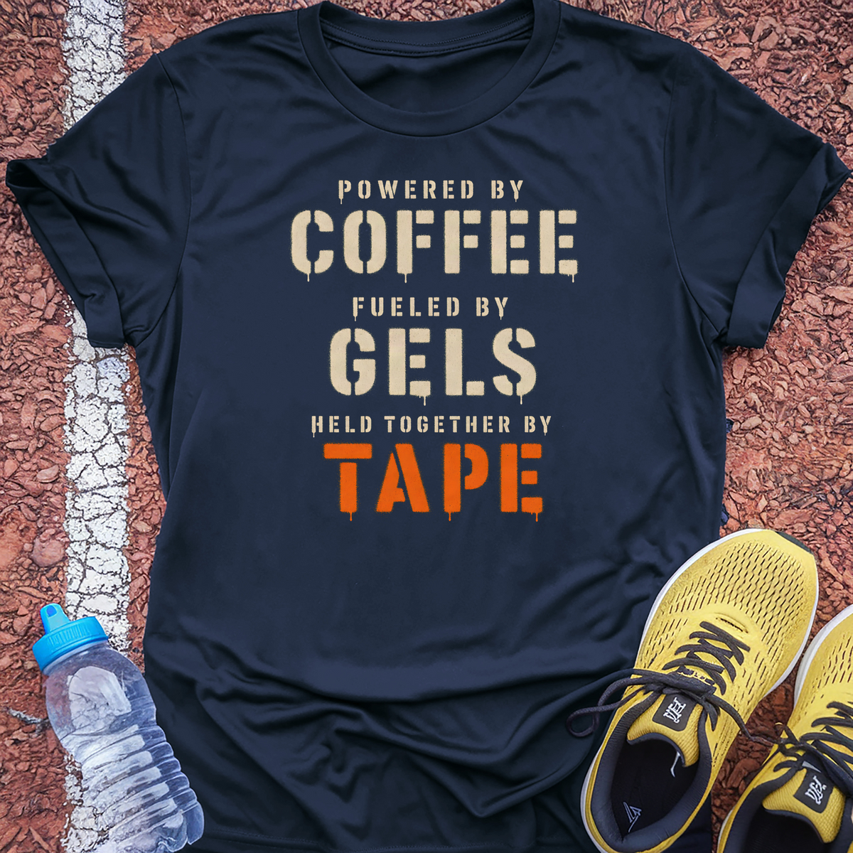 Powered By Coffee Held Together By Tape T-Shirt - Navy