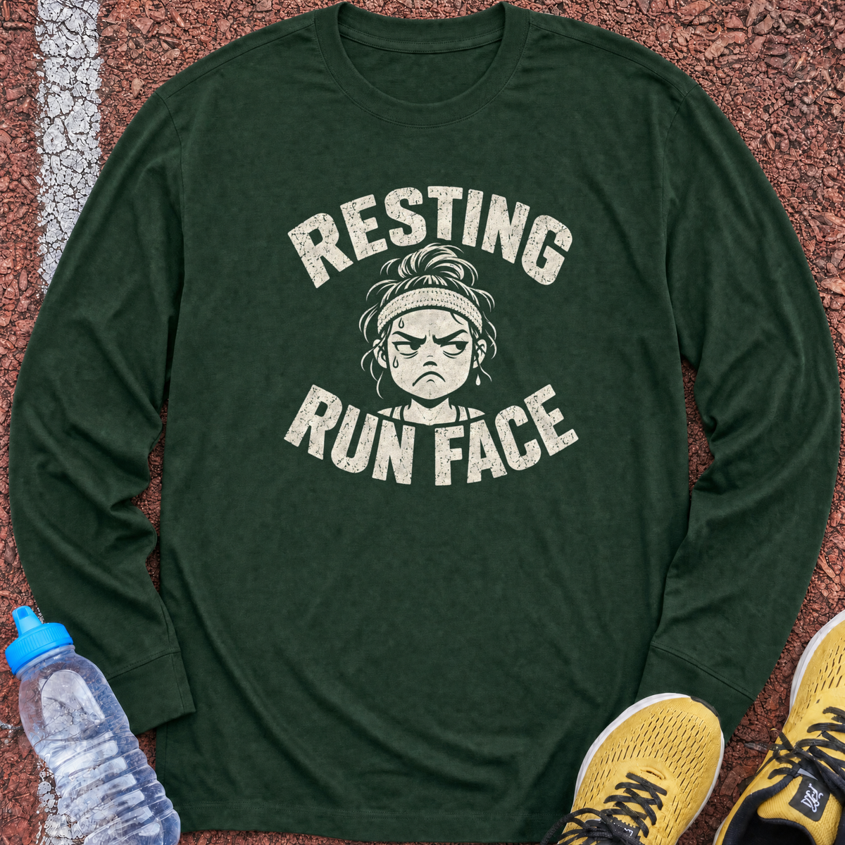 Resting Run Face Long Sleeve - Forest Green
