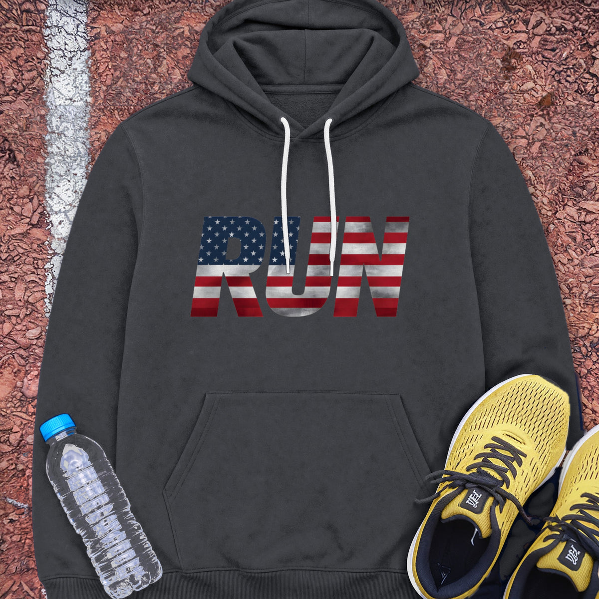 Run Flag Hoodie - Dark Heather
