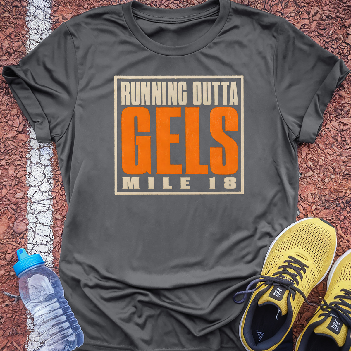 Running Outta Gels Mile 18 T-Shirt - Charcoal