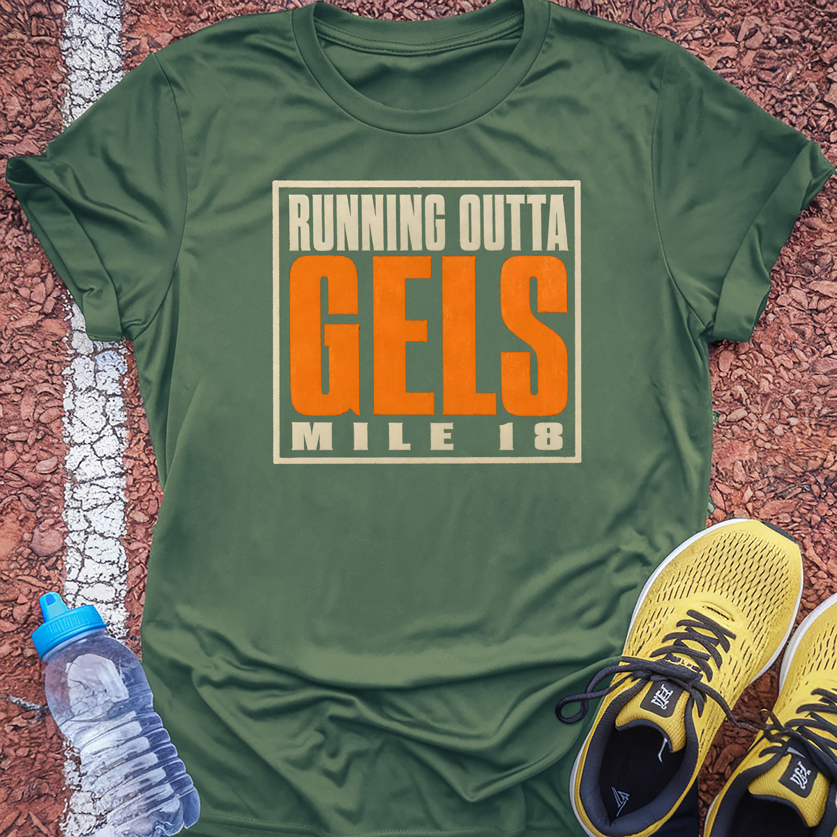 Running Outta Gels Mile 18 T-Shirt - Military Green