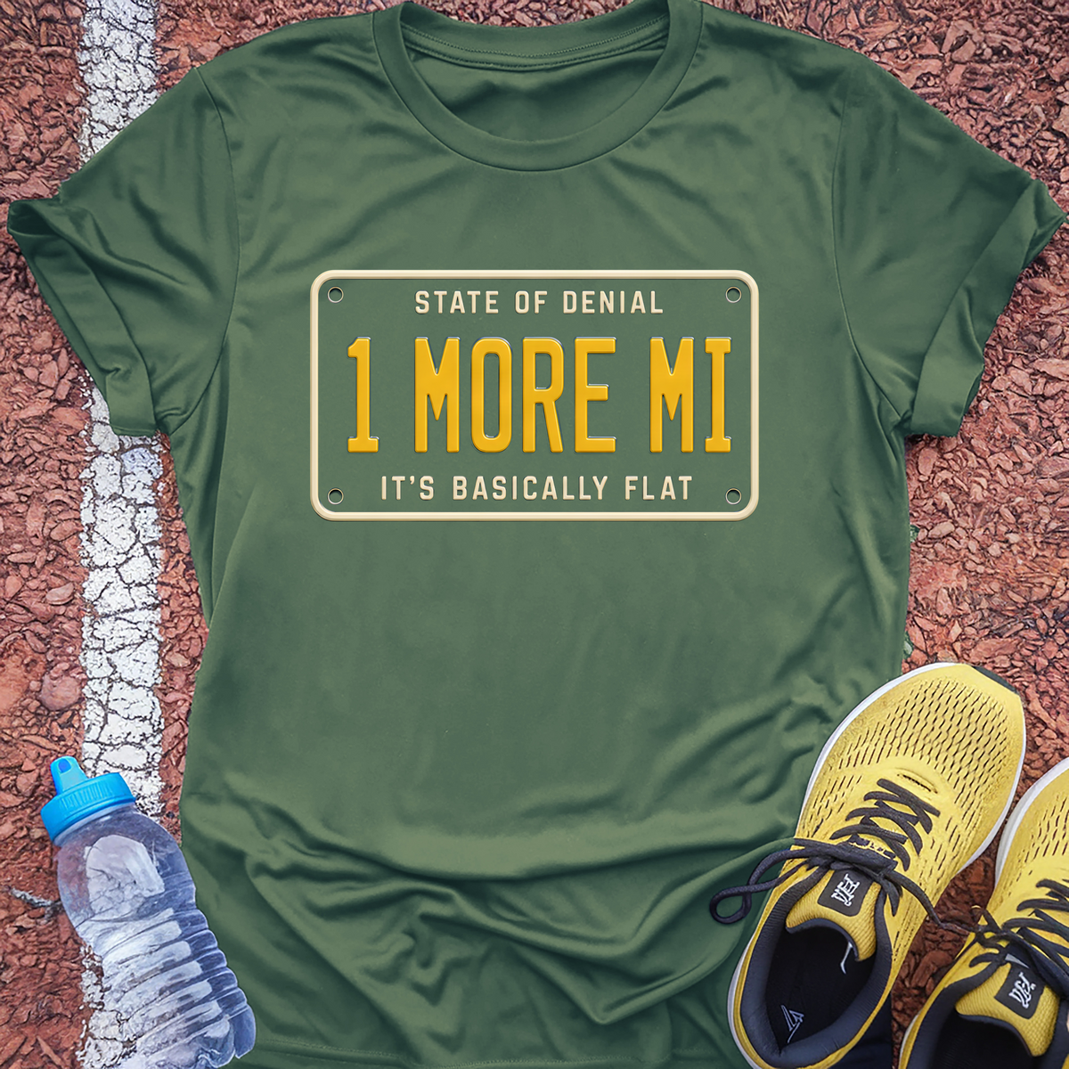State Of Denial License Plate T-Shirt - Military Green