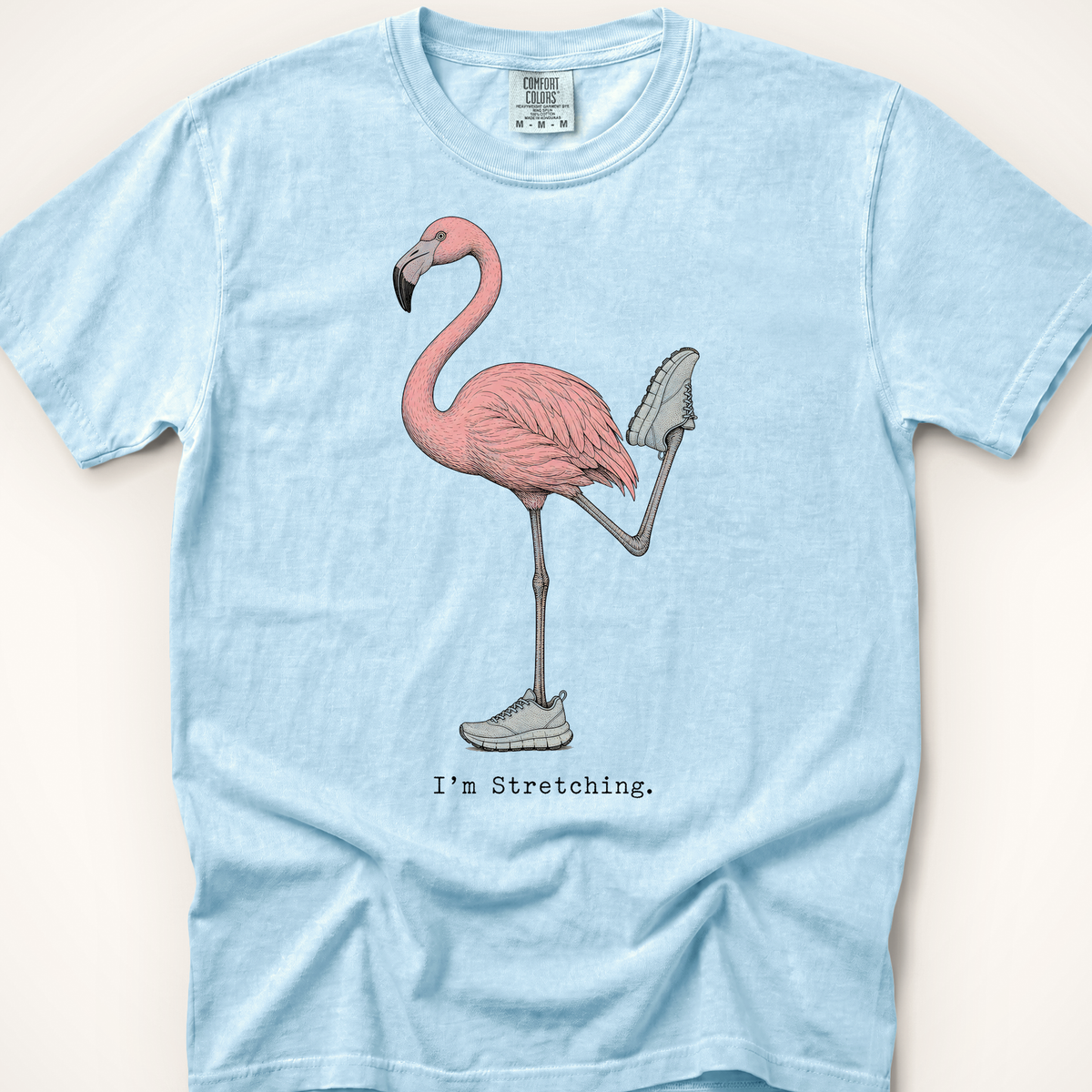 Stretching Flamingo T-Shirt - Chambray