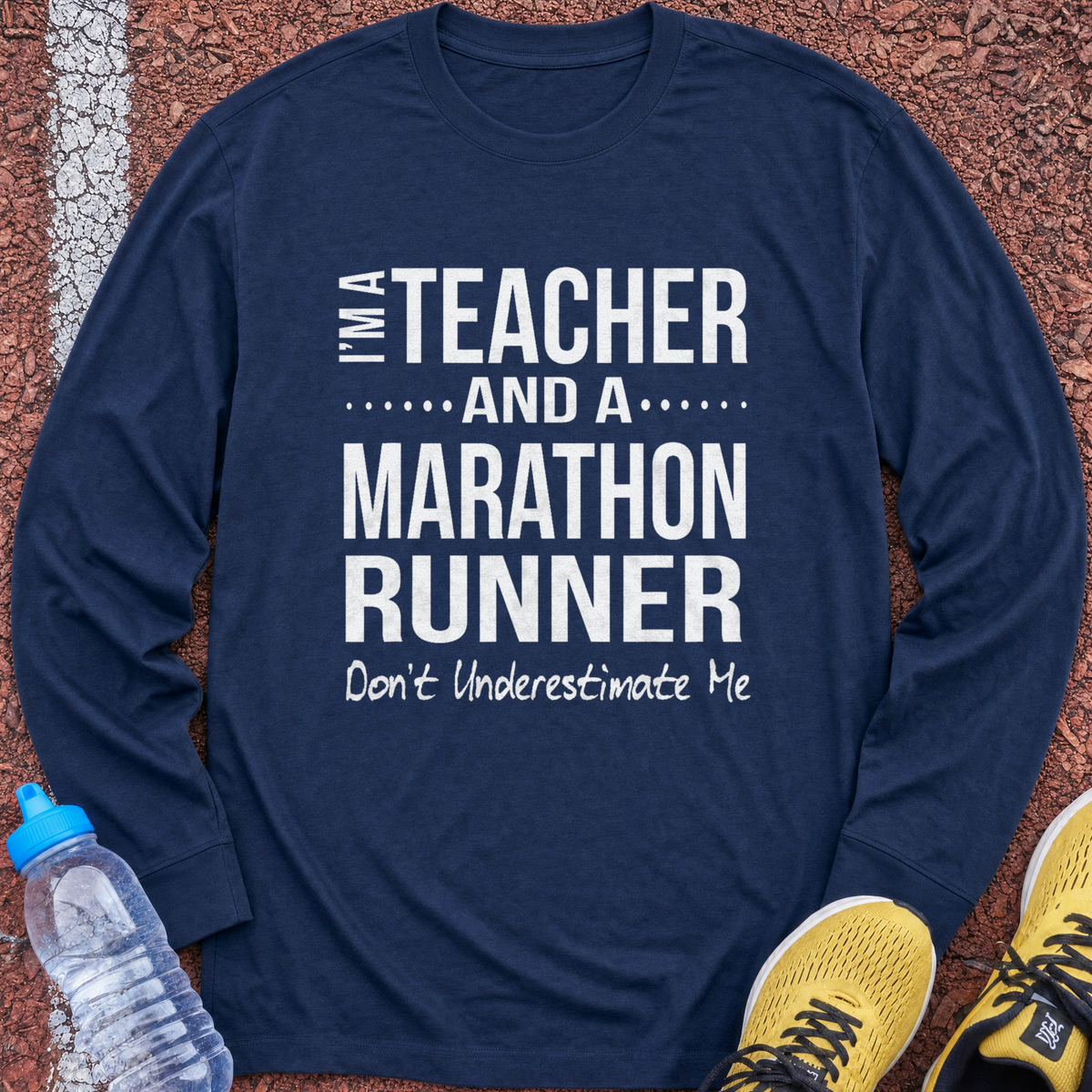 Teacher and Marathon Runner Long Sleeve - Navy