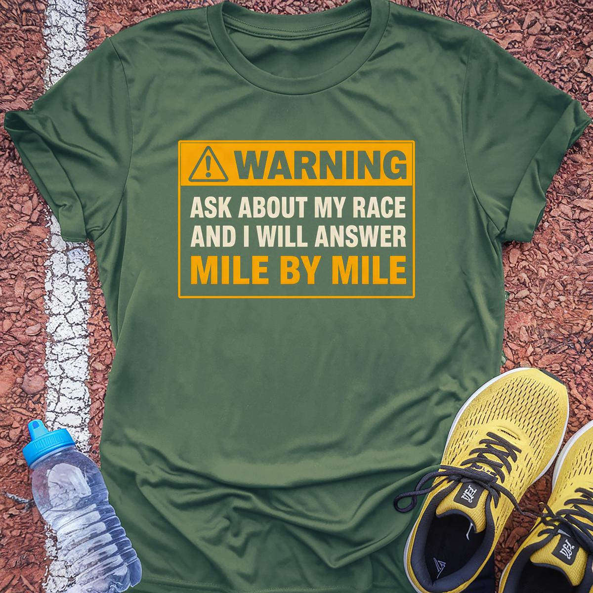 Warning Mile By Mile T-Shirt - Military Green