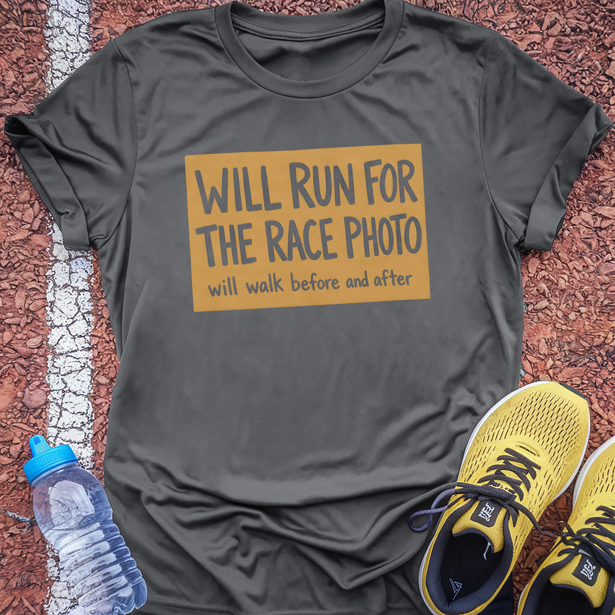 Will Run For The Race Photo T-Shirt - Charcoal