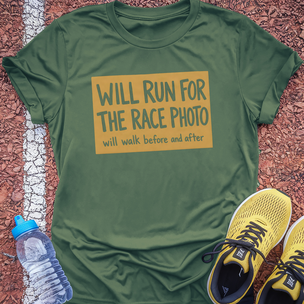 Will Run For The Race Photo T-Shirt - Military Green