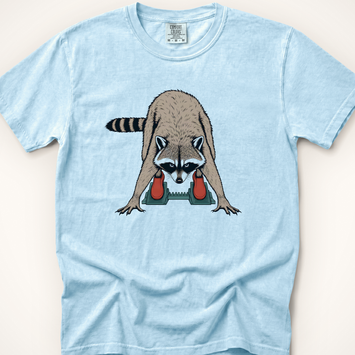 Raccoon in the Blocks T-Shirt - Chambray