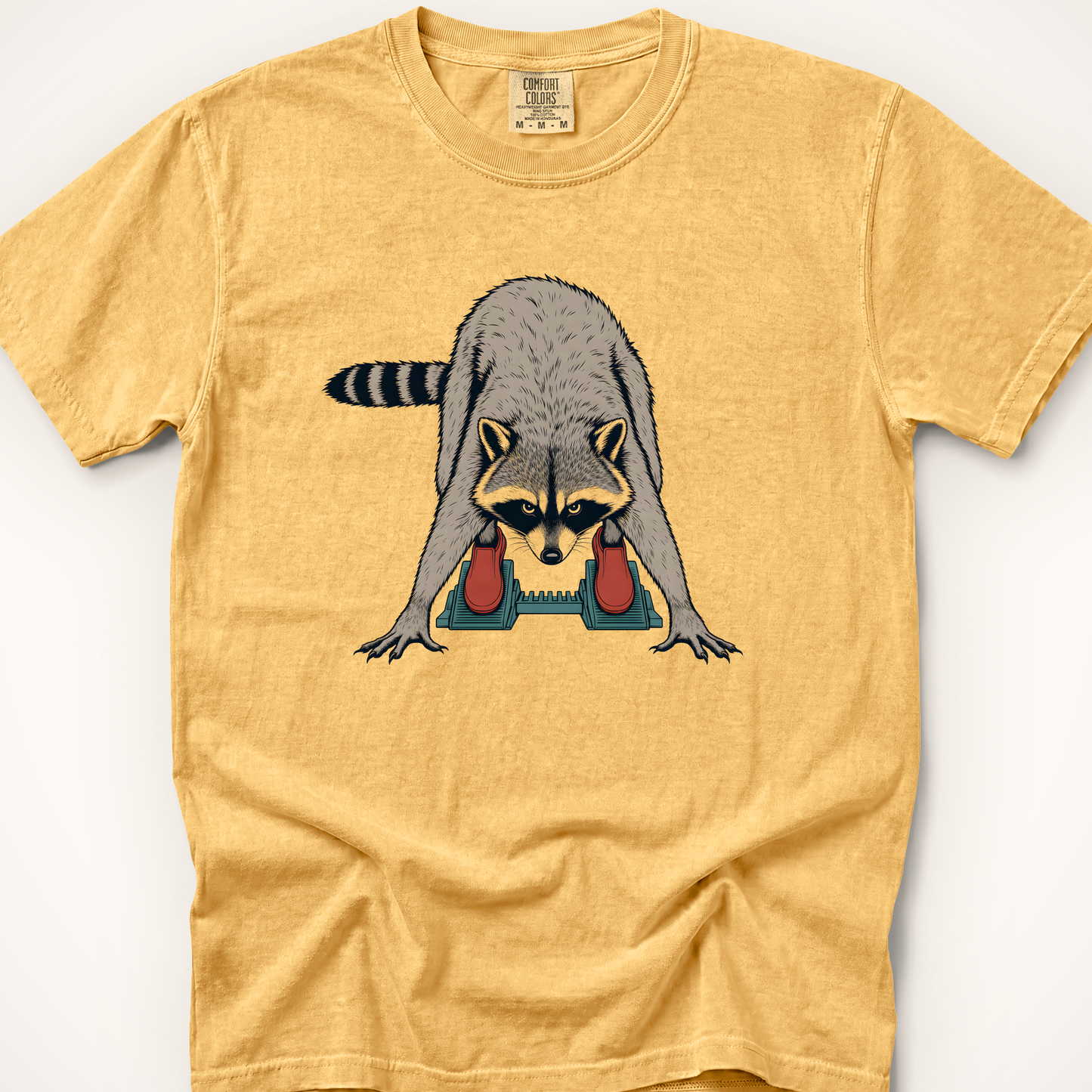Raccoon in the Blocks T-Shirt - Mustard